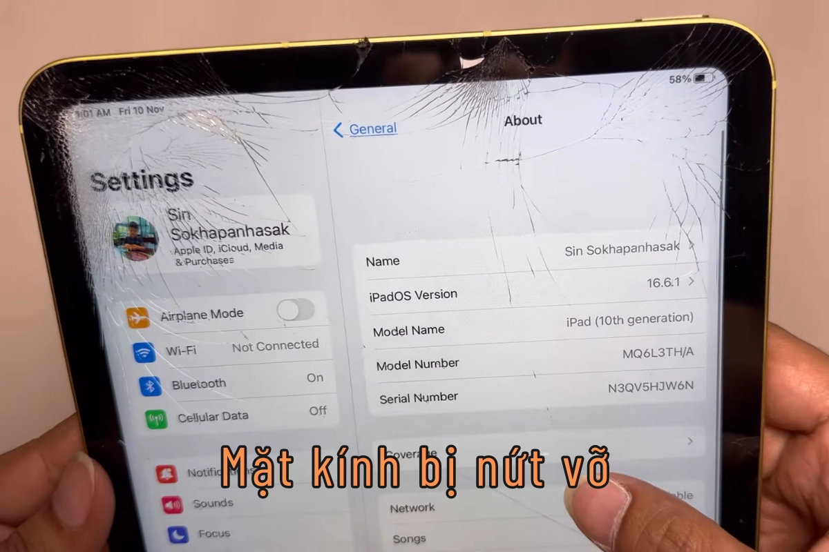 Trường hợp cần thay mặt kính iPad Gen 10