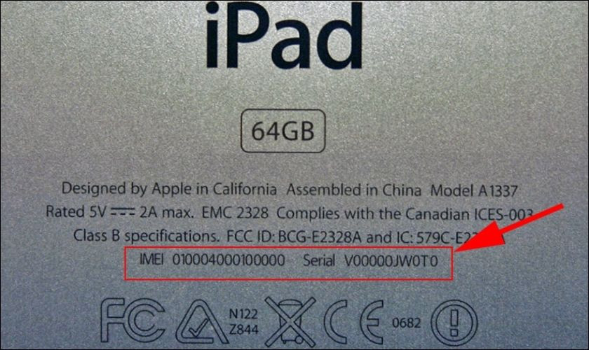 Kiểm tra số Serial iPad ở mặt sau máy