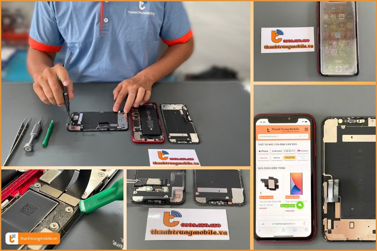 Kỹ thuật viên thực hiện thay màn hình iPhone 11 - Thành Trung Mobile