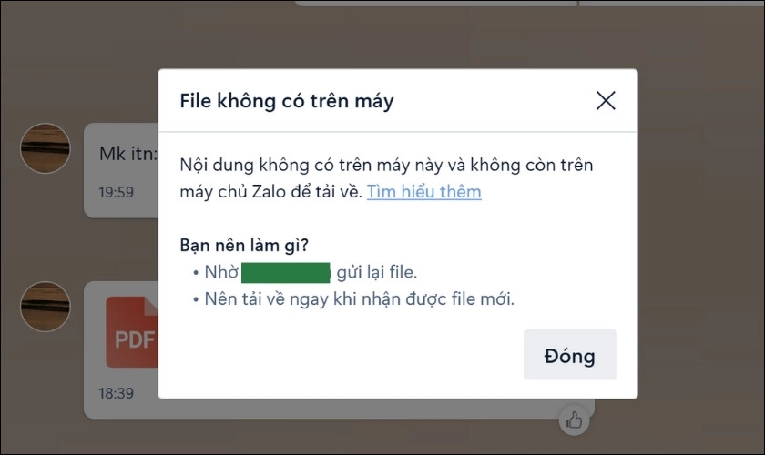 Lỗi file không còn trên máy Zalo