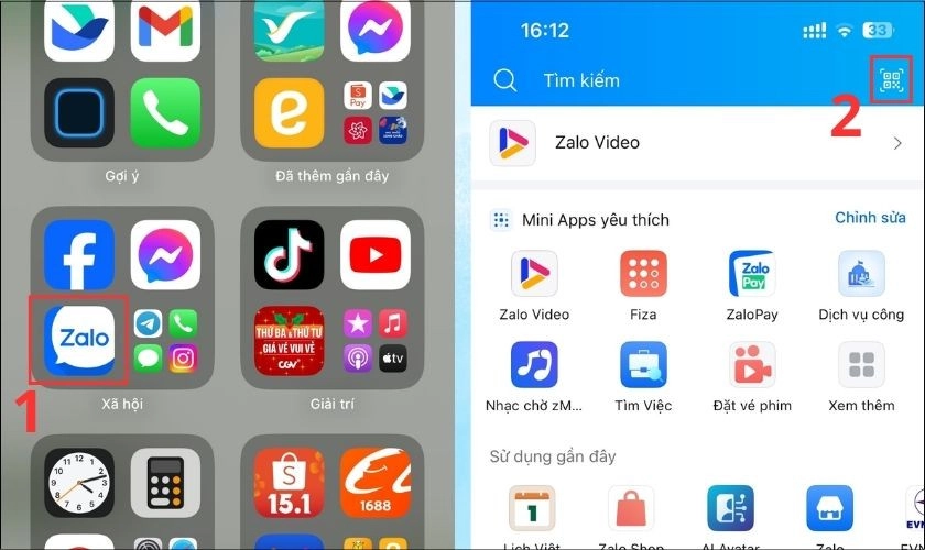 Mở tính năng quét mã QR trên ứng dụng Zalo điện thoại