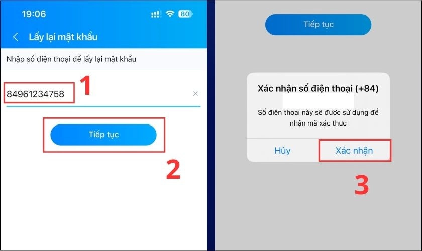 Nhập số điện thoại rồi chọn Tiếp tục sau đó chọn vào Xác nhận