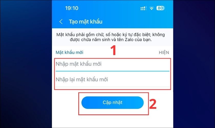 Tạo mật khẩu mới cho Zalo