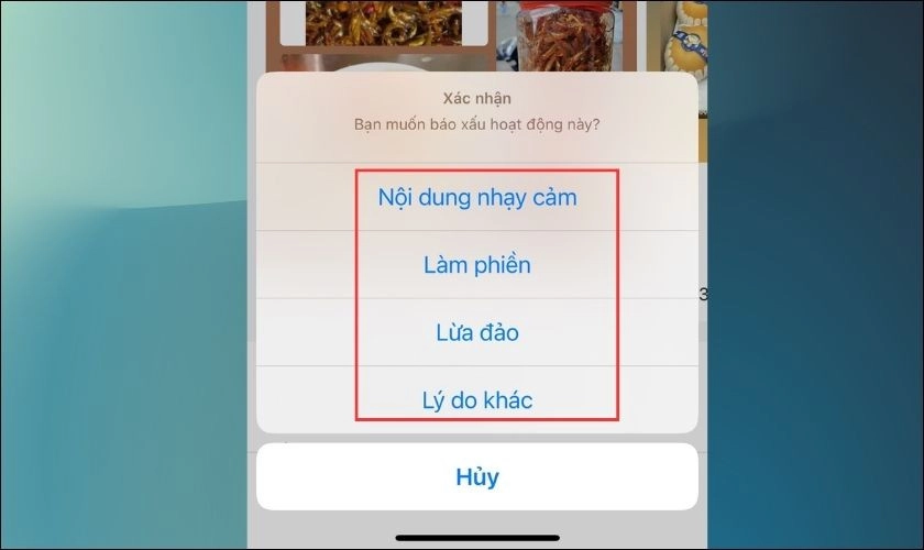 Tick vào lý do bạn muốn báo xấu