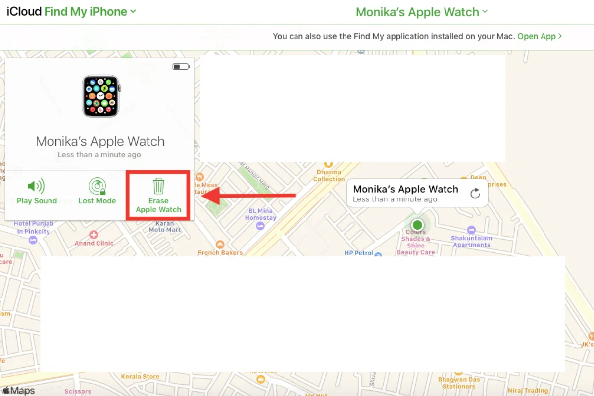 Chọn Erase Apple Watch để gỡ icloud