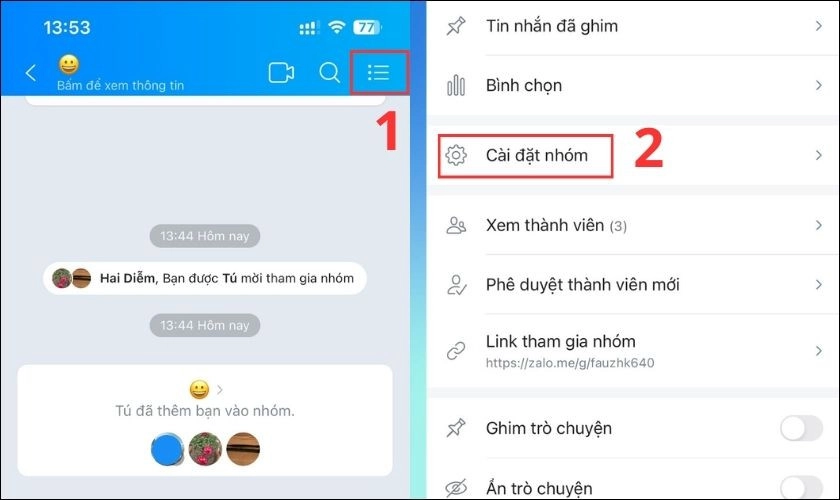 Chọn Cài đặt nhóm