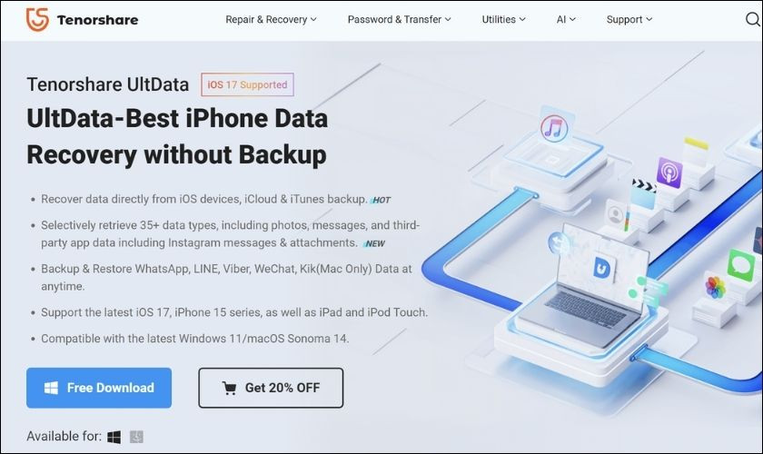 Phần mềm Tenorshare iPhone Data Recovery