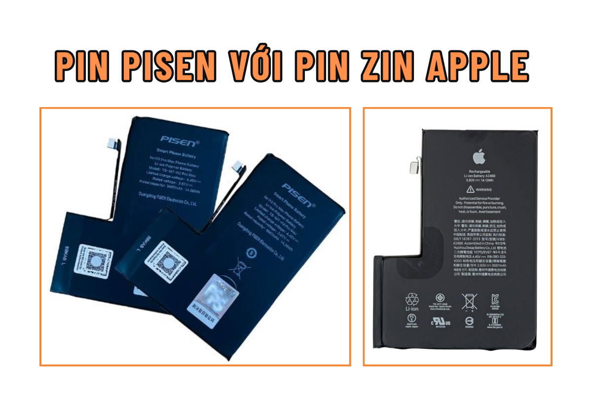Pin Pisen 12 Pro Max với pin zin iPhone 12 Pro Max