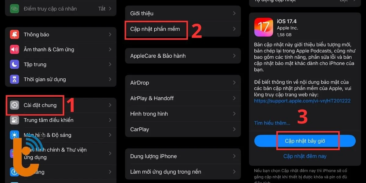 Các bước cập nhật phần mềm cho iPhone