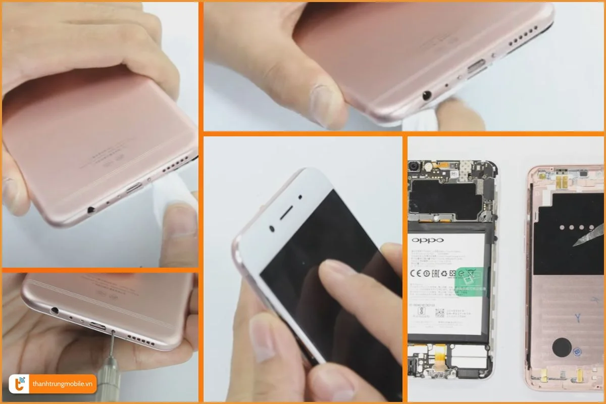 Các bước tháo màn hình Oppo R9s - Thành Trung Mobile