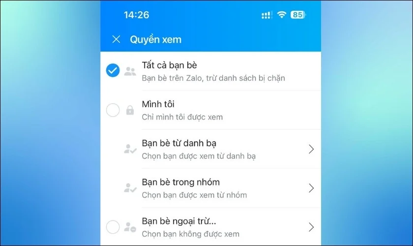 Cài đặt chế độ xem khi đăng video trên Zalo