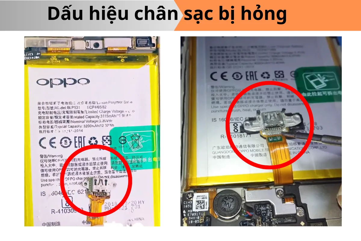 Dấu hiệu chân sạc Oppo bị hỏng