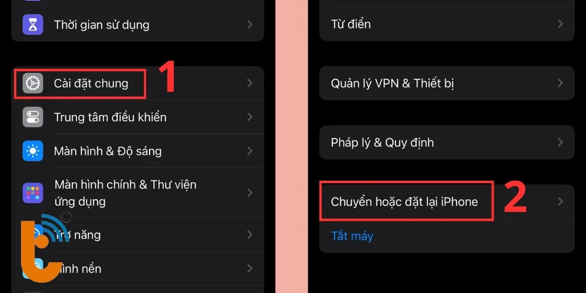 Chọn Chuyển hoặc đặt lại iPhone