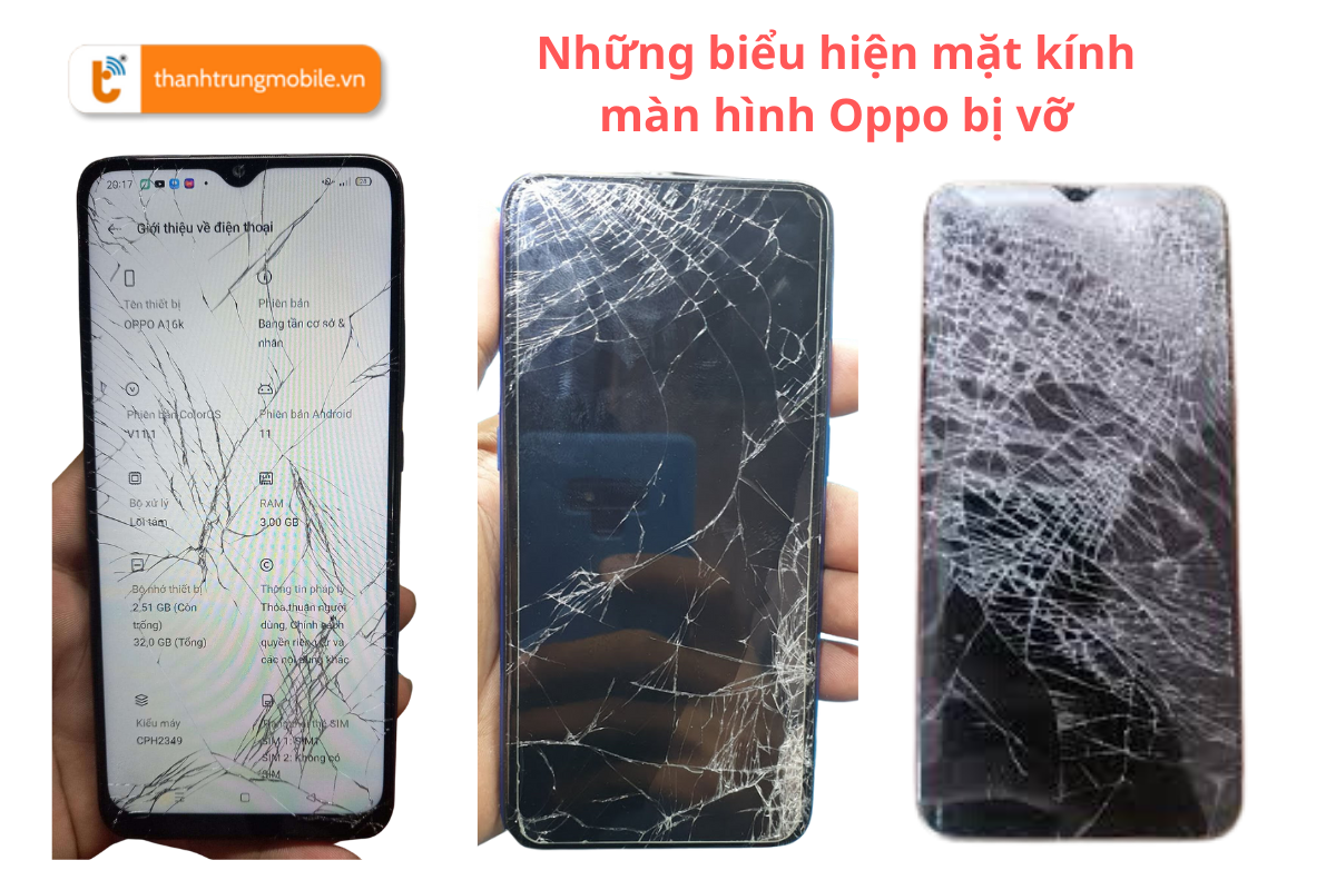Điện thoại Oppo A16K, Oppo A16 bị vỡ mặt kính