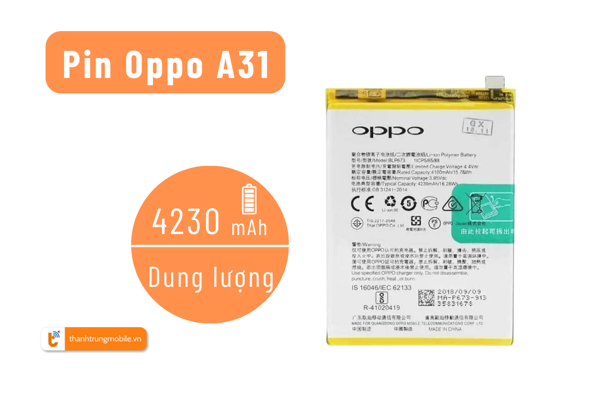 Pin Oppo A31 chính hãng