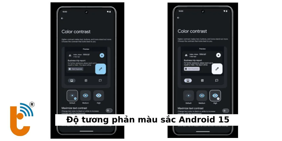 Độ tương phản màu sắc Android 15