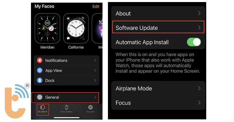 cập nhật phần mềm trên ứng dụng Watch của iphone