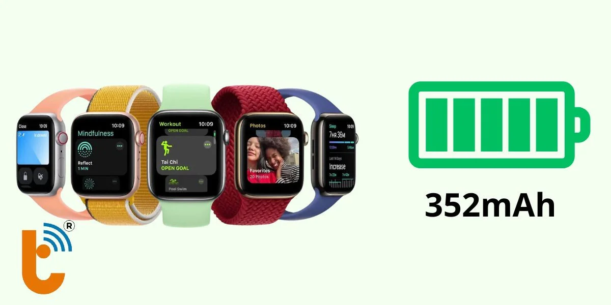 Apple Watch Series 7 sở hữu dung lượng pin lên đến 352mAh 