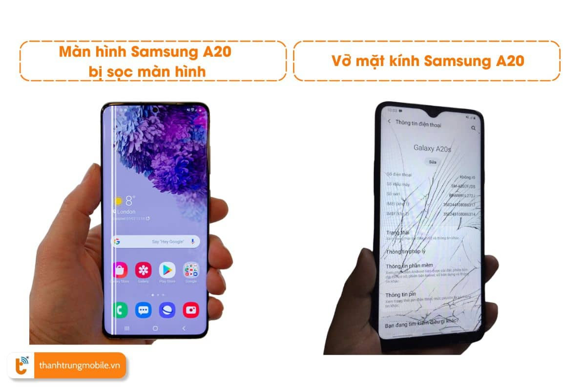 Cách phân biệt giữa vỡ mặt kính và vỡ màn hình Samsung A20