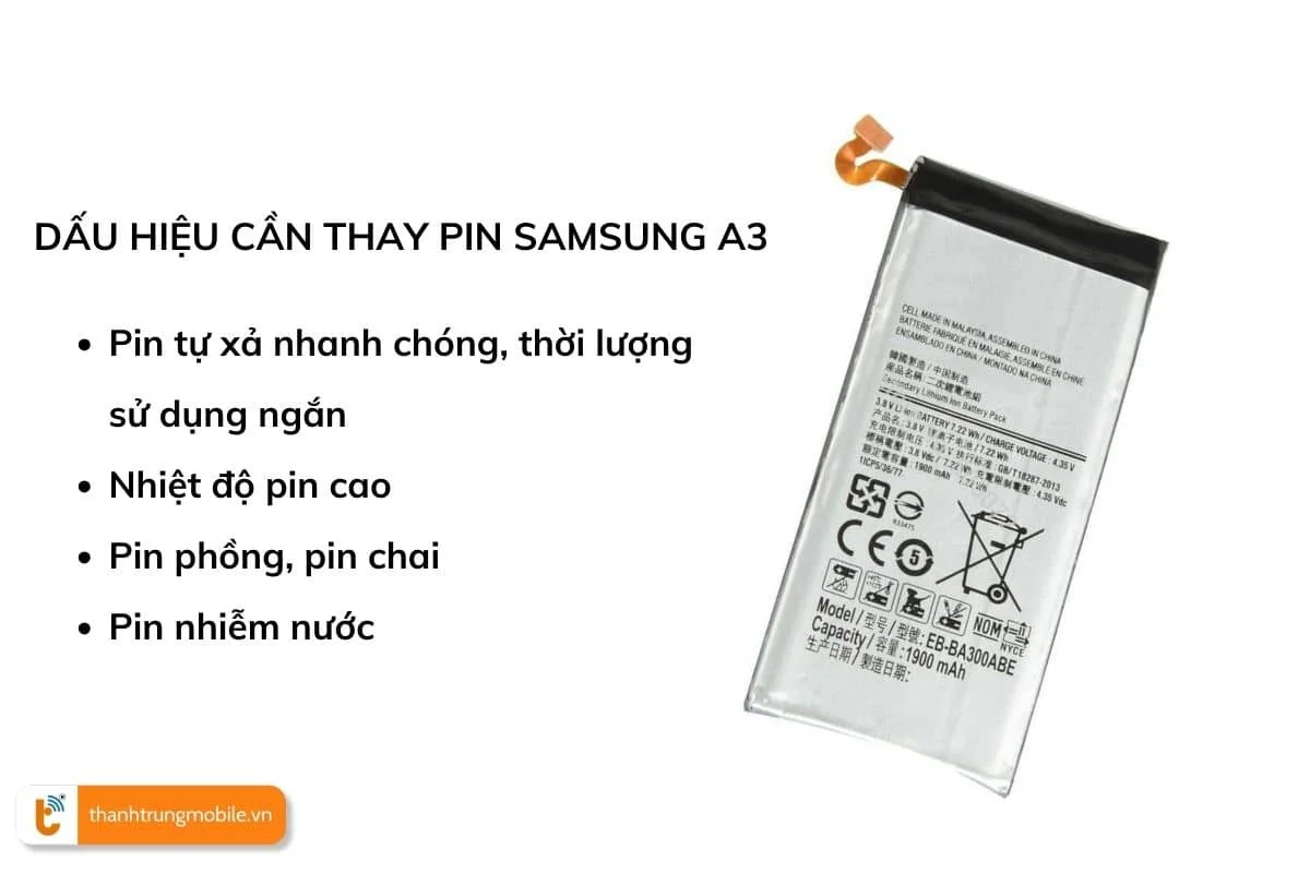 dau hieu nhan biet can thay pin samsung a3 