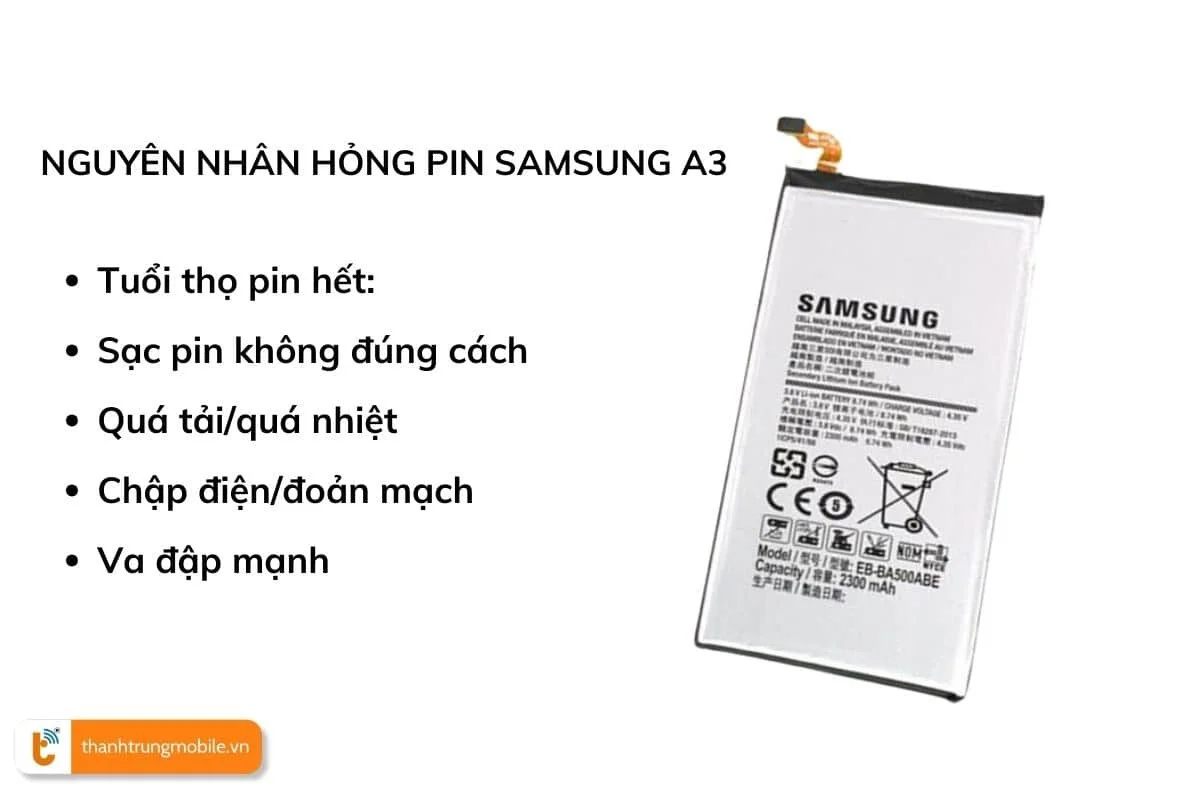 nguyen nhan khien pin samsung a3 bi hong