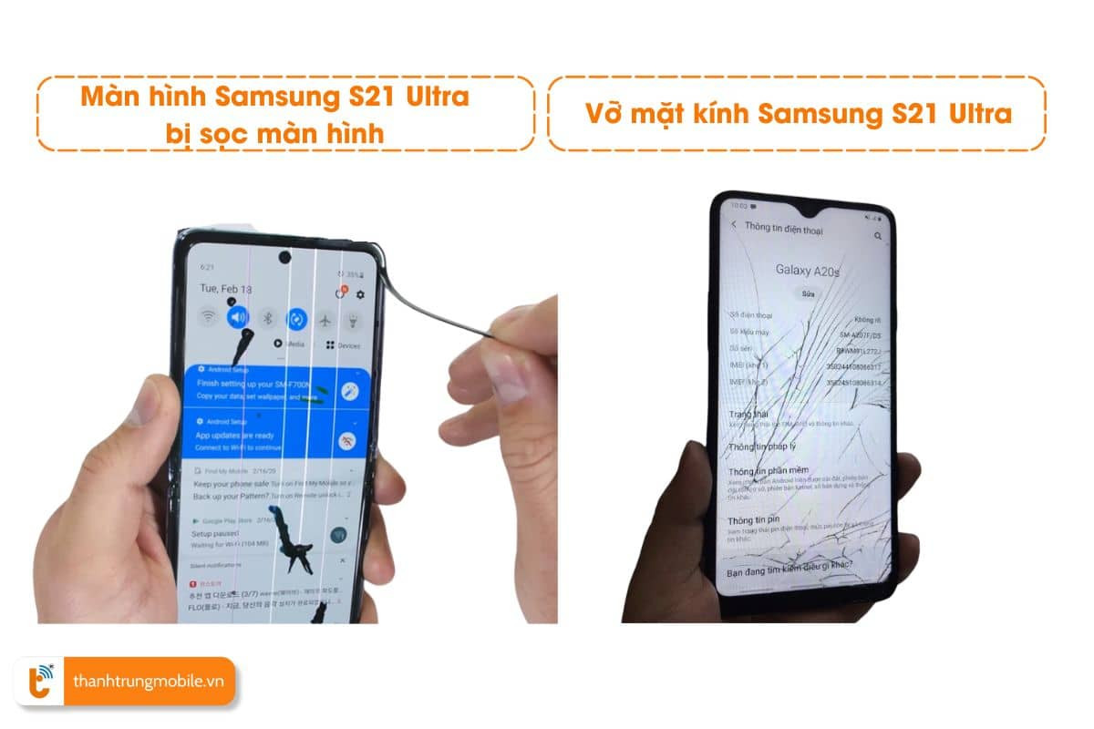 phân biệt giữa vỡ mặt kính và vỡ màn hình Samsung S21 Ultra