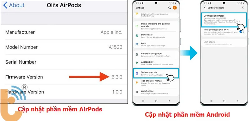 Cập nhật phần mềm của AirPods và điện thoại Android