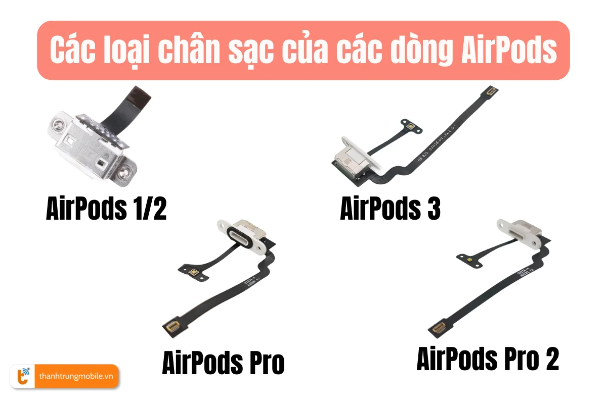 Các loại chân sạc của các dòng AirPods