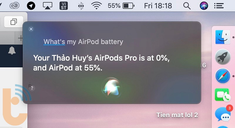 Hỏi Siri Pin AirPods của tôi còn bao nhiêu?