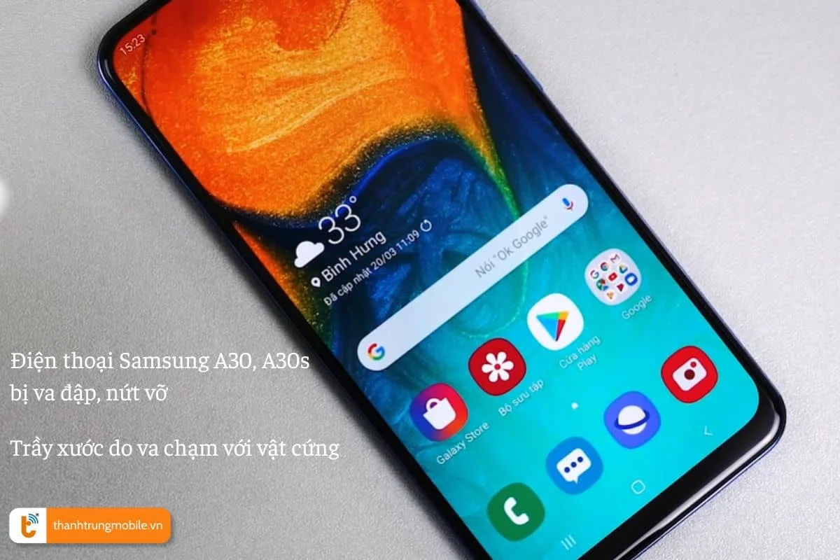 nguyen nhan kinh man hinh samsung a30, a30s bi nut vo