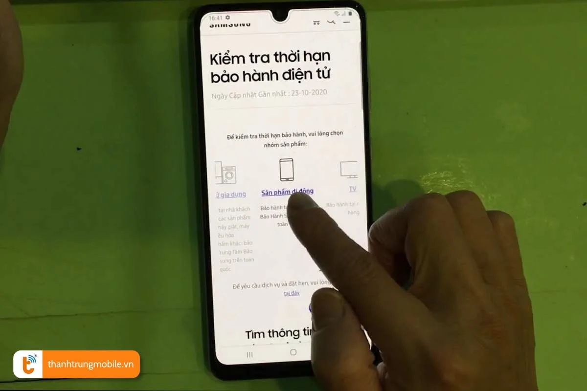 xac nhan tinh trang bao hanh samsung qua trinh duyet web