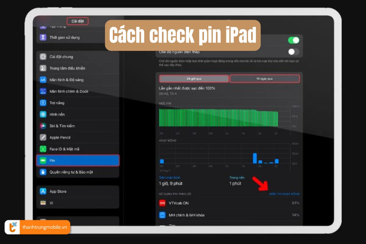 Cách check pin iPad