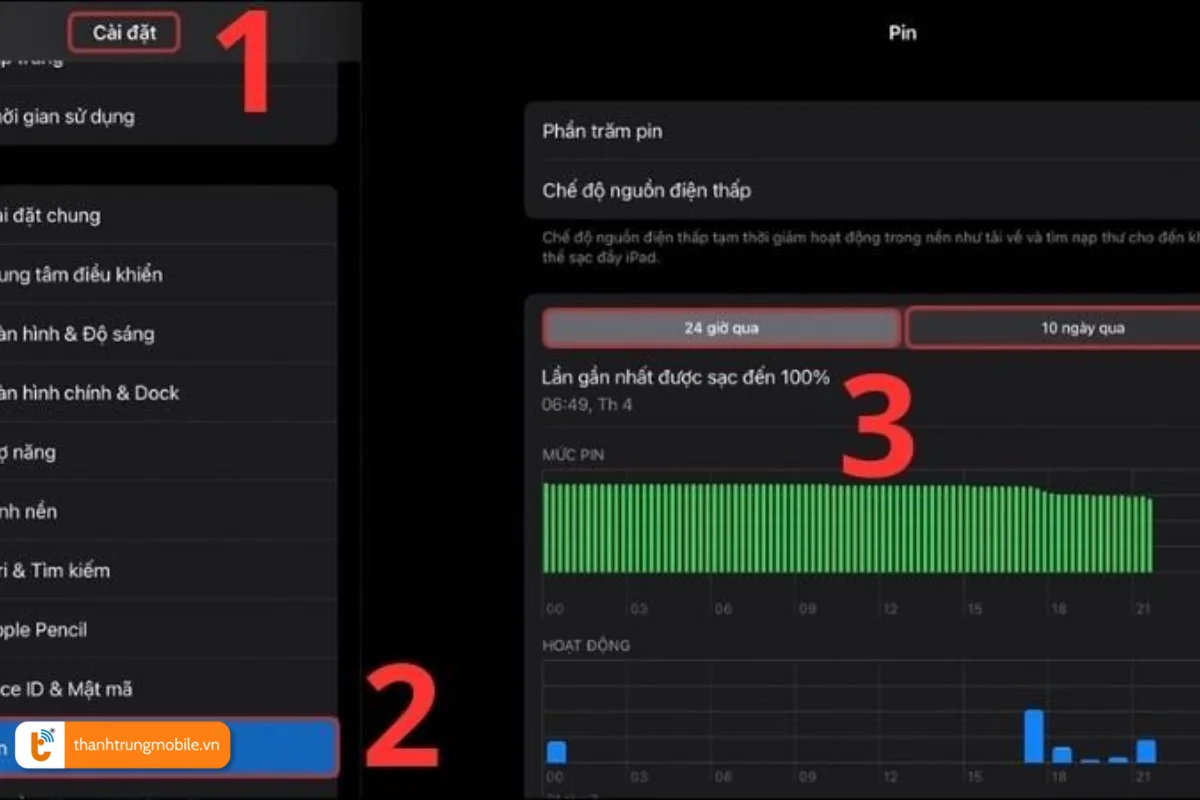 Cách để kiểm tra pin iPad thông qua cài đặt