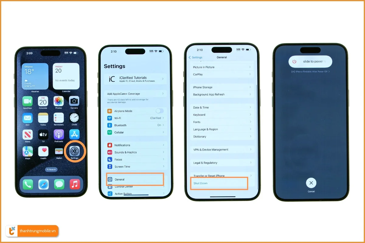 Cách tắt nguồn iPhone 15 qua Cài Đặt