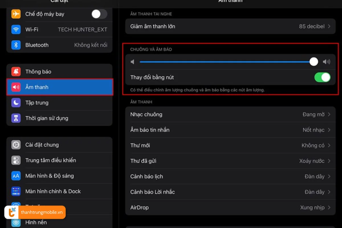 Kiểm tra lại âm thanh trong cài đặt iPad