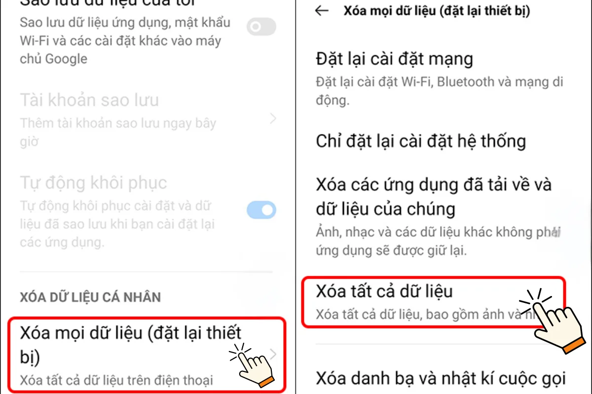 Khôi phục cài đặt gốc điện thoại Realme