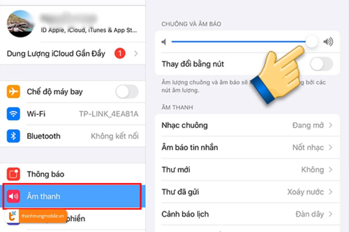 Tắt âm iPad thông qua cài đặt