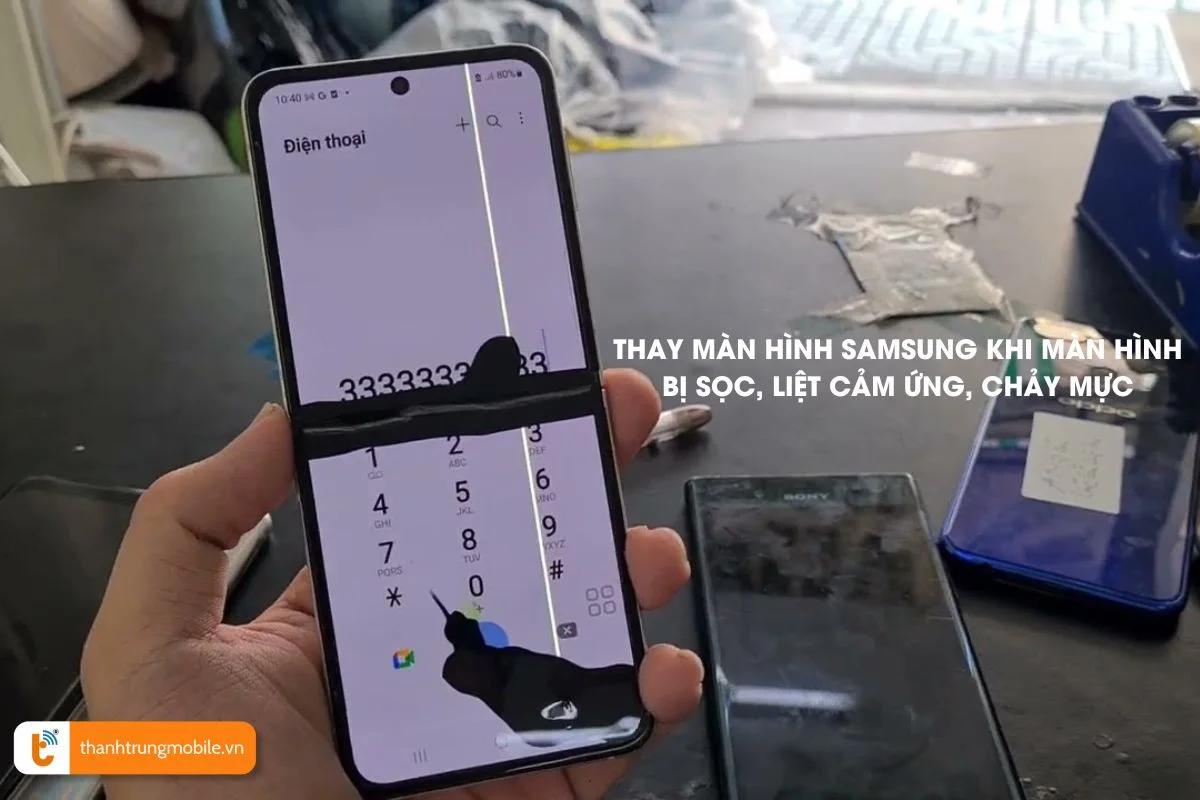 THay màn hình Samsung khi màn hình bị sọc, liệt cảm ứng, chảy mực