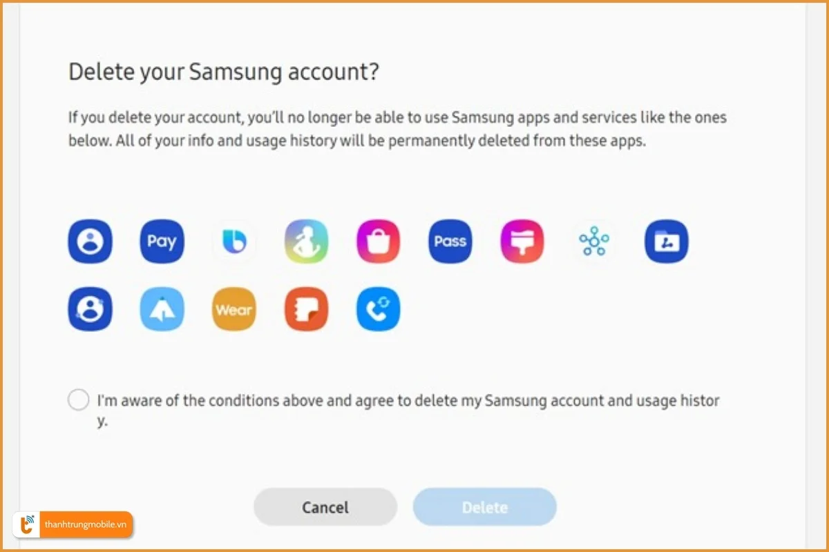 Xoá tài khoản Samsung Account