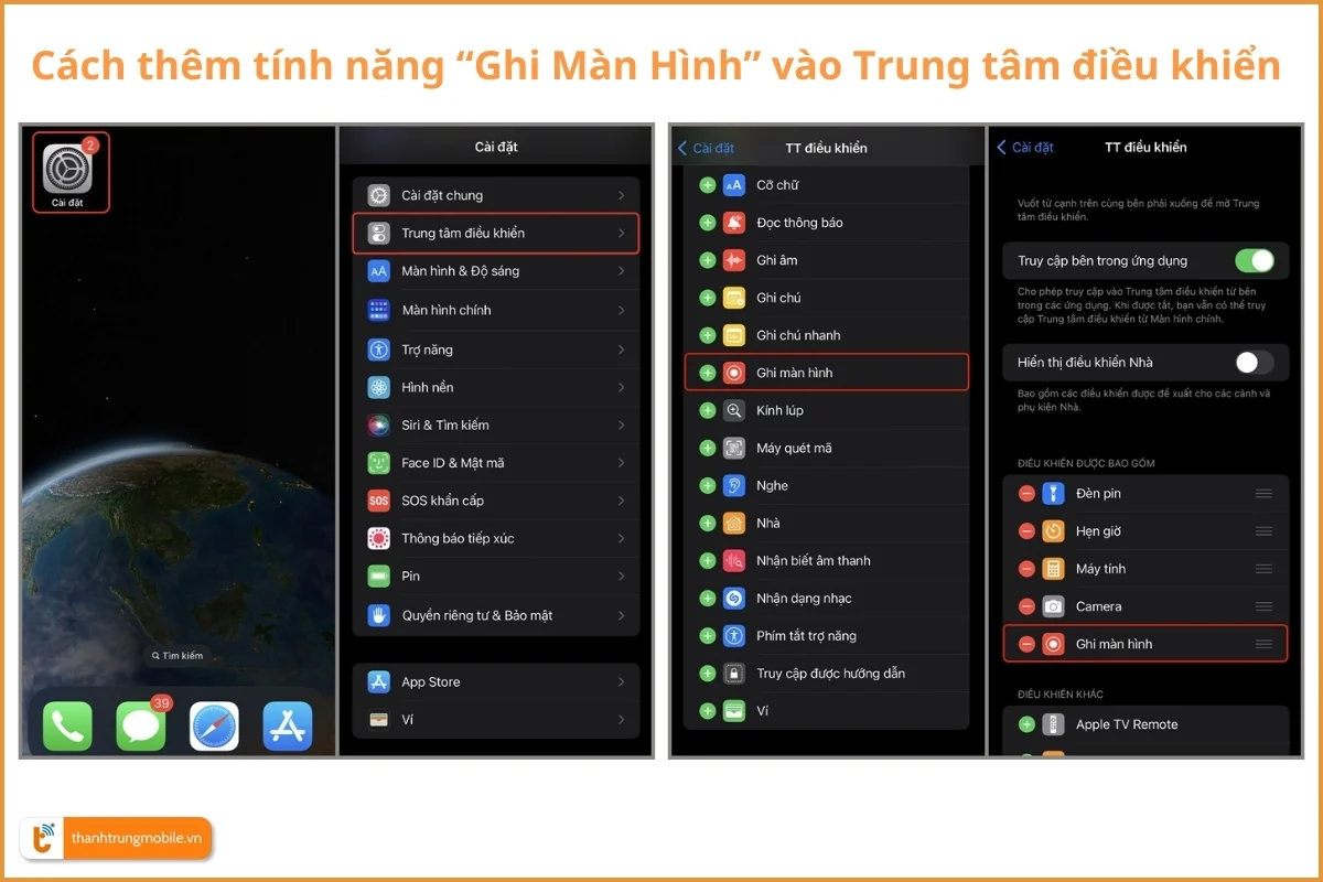 Thêm nút quay màn hình iPhone vào Trung tâm điều khiển