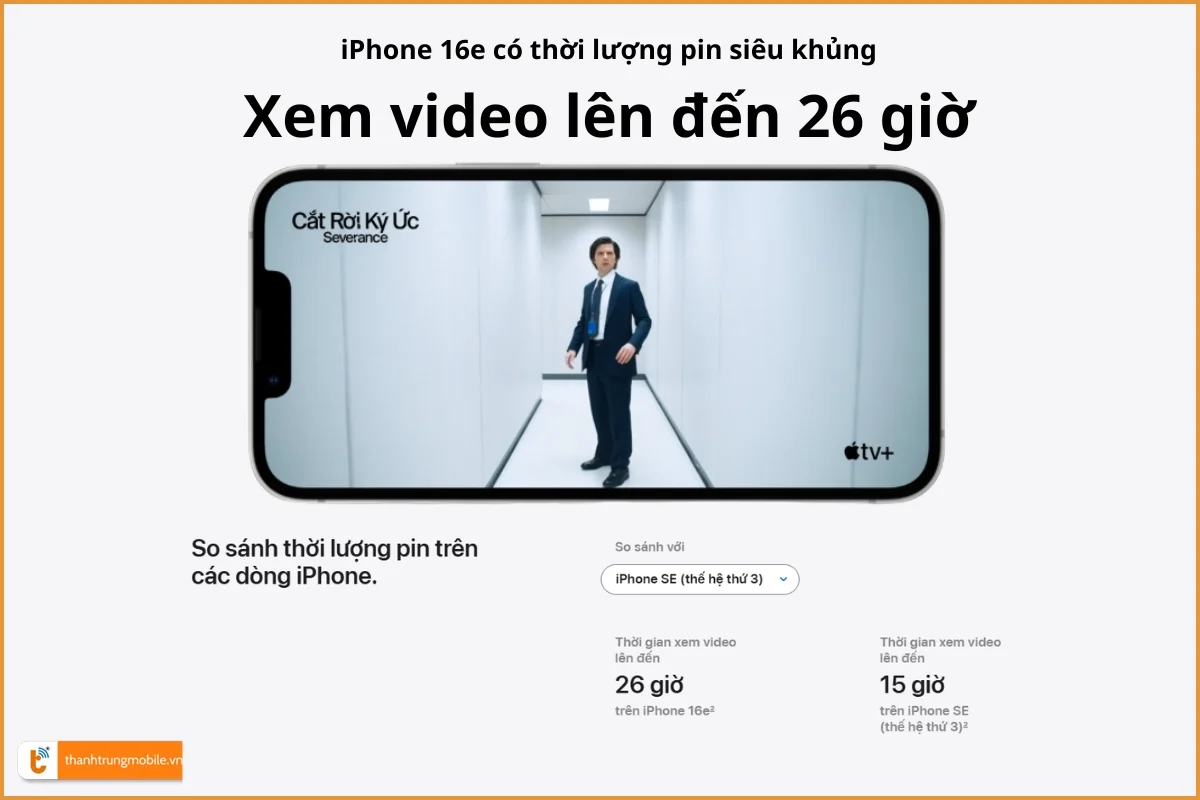 Thời lượng pin siêu khủng trên iPhone 16e