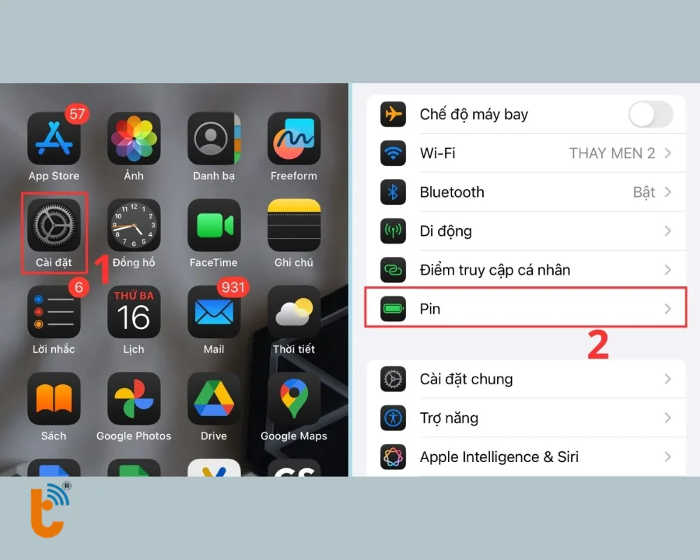 Truy cập mục Pin trên iPhone
