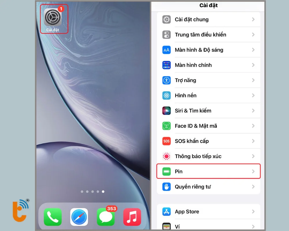 Vào Cài đặt → chọn Pin