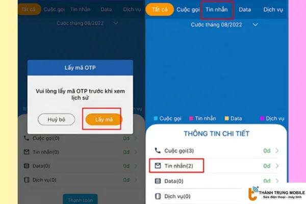 Xem lịch sử tin nhắn và cuộc gọi trên App My Viettel