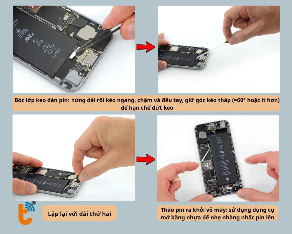 Xử lý keo và tháo pin cũ